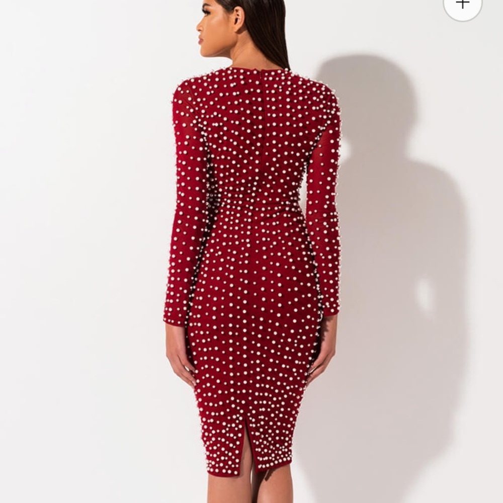 AKIRA Red Covered in pearls midi dress,S!!RARE!NWT - Picture 3 of 7